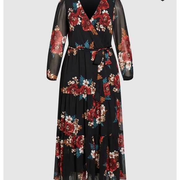 City Chic hazel black floral belted dress Sz 16 New - Picture 3 of 5